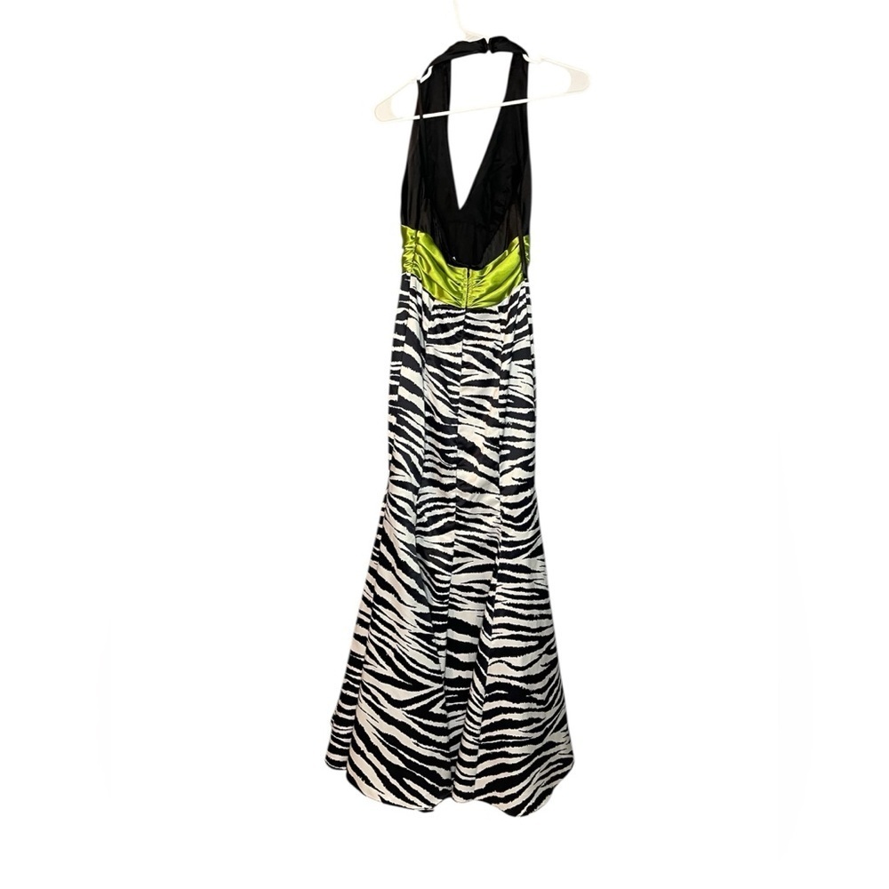 Betsy & Adam Size 2 Zebra Print Halter Gown With … - image 3